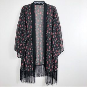 Honey Punch Printed Sheer Fringe Boho Kimono